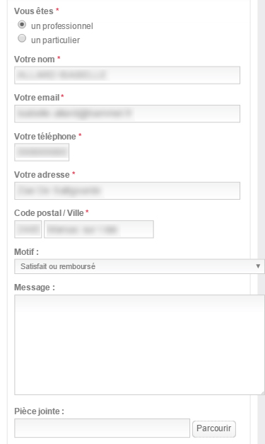 Remplissez le formulaire pour faire un retour produit ou une réclamation.