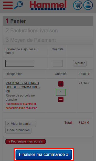 Le bouton 'Finaliser ma commande