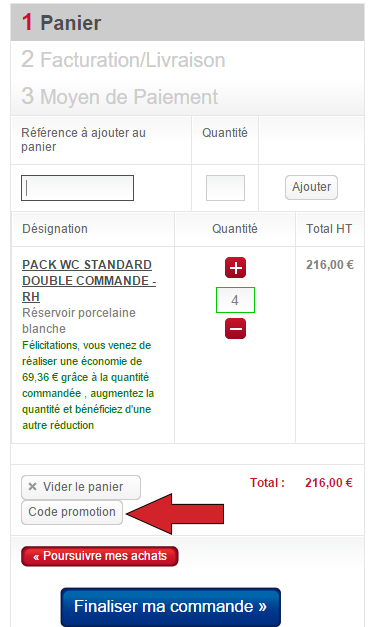 Le bouton 'Code Promotion