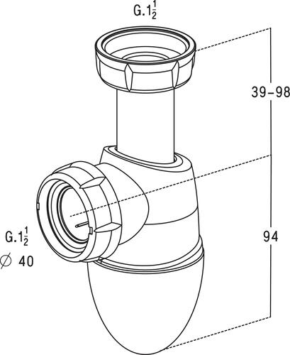 Siphon d'évier à joints intégrés réglable 39 à 98mm