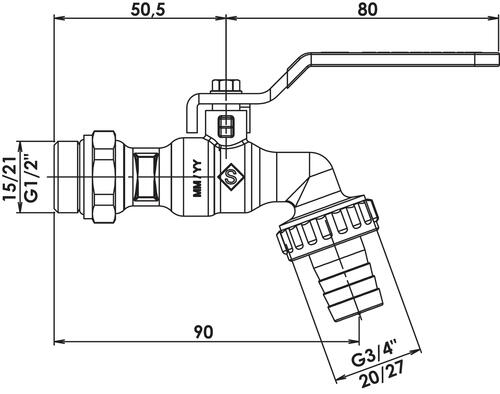 Robinet d'arrosage orientable à sphère avec raccord au nez 15/21 - 20/27 -  pronorm 15-15R