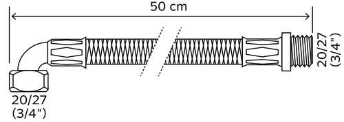 SOMATHERM FOR YOU - Flexible sanitaire raccordement écrou tournant coudé  Femelle 20/27 (3/4') - raccord droit Mâle 20/27 (3/4') - Longueur 50 cm 