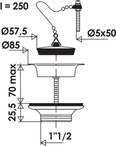 Bonde évier bouchon avec chaînette Polypropylène 0204601 – Articonnex