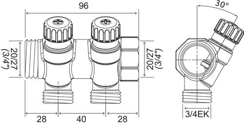 Collecteur mini-vannes 3 départs à portée plate mf20/27 - fixoconnect  2746-03-20