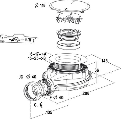 Bonde Turboflow grand débit pour receveur de douche D.90mm