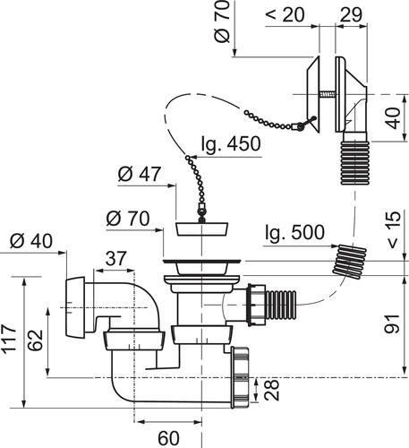 Wirquin vidage de baignoire à câble avec siphon orientable