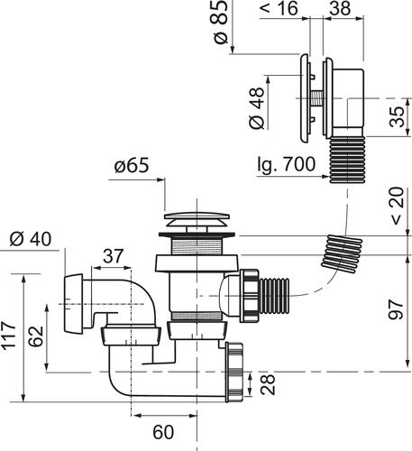 Wirquin vidage de baignoire à câble avec siphon orientable