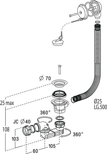 Siphon pour baignoire EASYBAIN orientable 360, NICOLL