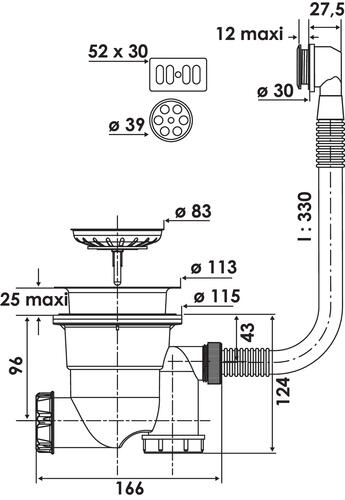 Bonde d'évier PVC D60 70 l/min avec bouchon-chaînette VALENTIN 00 701100  000 00 - VALENTIN - 00 701100 000 00