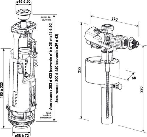 Siamp Chasse d'eau complète à étrier à double poussoir optima S/ Aquastop  SIAMP pas cher 