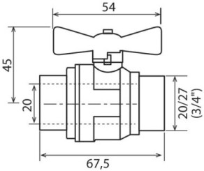 Vanne à sphère double mâle 20/27 V490 à manette papillon