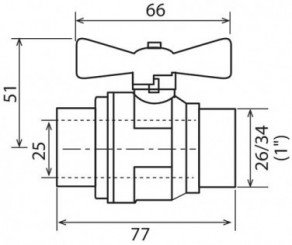 Vanne à sphère double mâle 26/34 V490 à manette papillon
