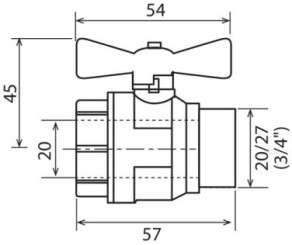 Vanne à sphère mâle femelle 20/27 V490 à manette papillon