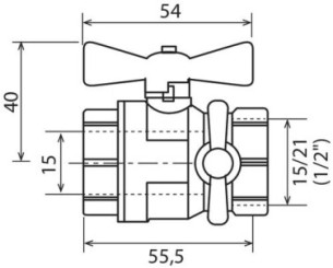 Vanne à sphère double femelle 15/21 à purge V490 à manette papillon