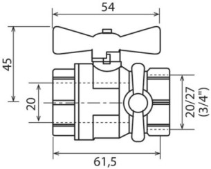 Vanne à sphère double femelle 20/27 à purge V490 à manette papillon