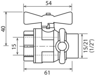 Vanne à sphère mâle femelle à purge 15/21 V490 à manette papillon