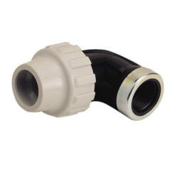 COUDE FEMELLE 50/60 PLASTIQUE A SERRAGE EXTERIEUR POUR TUBE POLYETHYLENE D63 SEMI-RIGIDE