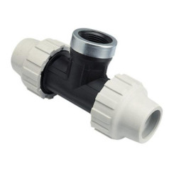 TE FEMELLE 50/60 AU CENTRE PLASTIQUE A SERRAGE EXTERIEUR POUR TUBE POLYETHYLENE SEMI-RIGIDE
