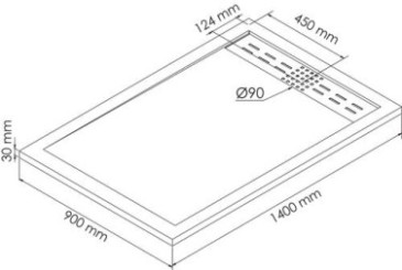 Receveur de douche caniveau résine de synthèse KORI gris anthracite 90x140
