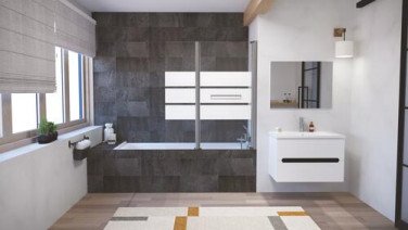 Pare-baignoire 2 volets 140x120cm 3 bandes blanches