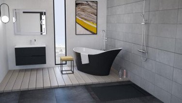 Baignoire îlot acrylique blanc avec extérieur noir