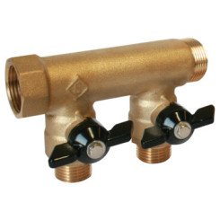 COLLECTEUR DE DISTRIBUTION LAITON A PORTEE PLATE MF20/27 AVEC MINI-VANNES - FIXOCONNECT