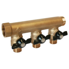 COLLECTEUR DE DISTRIBUTION LAITON A PORTEE PLATE MF20/27 AVEC MINI-VANNES - FIXOCONNECT