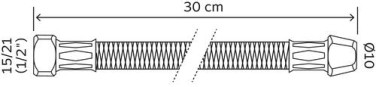 Flexible sanitaire 1 écrou tournant femelle 15/21 - 1 raccord bicône 10 pour cuivre - Longueur 300mm DN8