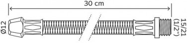 Flexible sanitaire 1 raccord mâle 15/21 - 1 raccord bicône 12 pour cuivre - Longueur 300 mm - DN8