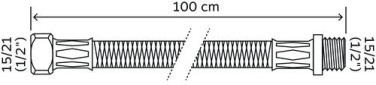 Flexible sanitaire 1 écrou tournant femelle 15/21 - 1 raccord mâle 15/21 - Longueur 1000 mm - DN8