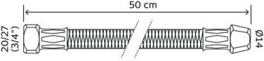 Flexible sanitaire 1 écrou tournant femelle 20/27 - 1 raccord bicône 14 pour cuivre - Longueur 500mm DN8