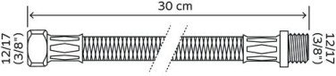 Flexible sanitaire 1 écrou tournant femelle 12/17 - 1 raccord mâle 12/17 - Longueur 300 mm - DN8