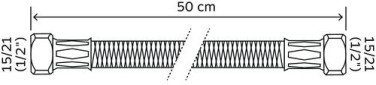 Flexible sanitaire 2 écrous tournants femelle 15/21 - Longueur 500mm DN8