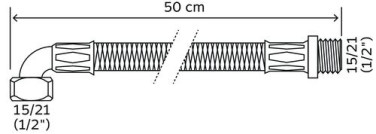 Flexible sanitaire 1 raccord mâle 15/21 - 1 coude écrou tournant femelle 15/21 - Longueur 500mm -DN8