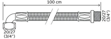 Flexible sanitaire 1 raccord mâle 20/27 - 1 coude écrou tournant femelle 20/27 - Longueur 1000mm -DN10