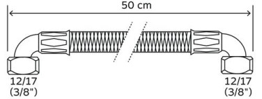 Flexible sanitaire 2 coudes écrou tournant femelle 12/17 - Longueur 500mm DN10