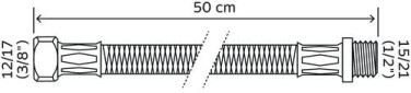 Flexible sanitaire 1 écrou tournant femelle 12/17 - 1 raccord mâle 15/21 - Longueur 500 mm - DN8