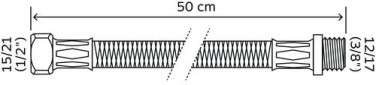 Flexible sanitaire 1 écrou tournant femelle 15/21 - 1 raccord mâle 12/17 - Longueur 500 mm - DN8