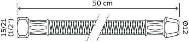 Flexible sanitaire 1 écrou tournant femelle 15/21 - 1 raccord bicône 12 pour cuivre - Longueur 500mm