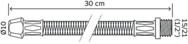 Flexible sanitaire 1 raccord mâle 15/21 - 1 raccord bicône 10 pour cuivre - Longueur 300 mm - DN8
