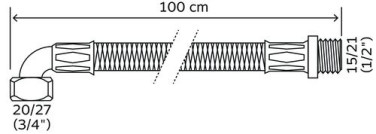 Flexible sanitaire 1 raccord mâle 15/21 - 1 coude écrou tournant femelle 20/27 - Longueur 1000mm DN8