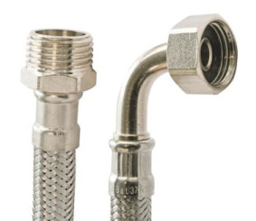 Flexible sanitaire 1 raccord mâle 15/21 - 1 coude écrou tournant femelle 20/27 - Longueur 1000mm DN8