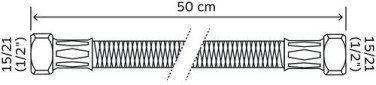 Flexible sanitaire 2 écrous tournants femelle 15/21 - Longueur 500mm DN10