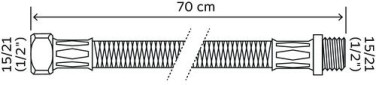 Flexible sanitaire 1 écrou tournant femelle 15/21 - 1 raccord mâle 15/21 - Longueur 700 mm - DN10
