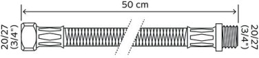 Flexible sanitaire 1 écrou tournant femelle 20/27 - 1 raccord mâle 20/27 - Longueur 500 mm - DN10