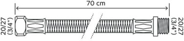 Flexible sanitaire 1 écrou tournant femelle 20/27 - 1 raccord mâle 20/27 - Longueur 700 mm - DN10