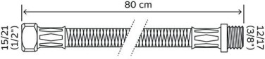 Flexible sanitaire 1 écrou tournant femelle 15/21 - 1 raccord mâle 12/17 - Longueur 800 mm - DN8