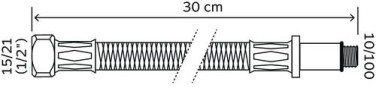 Flexible sanitaire 1 écrou tournant femelle 15/21 - 1 raccord mâle 10/100 prolongé - Longueur 300mm - DN8