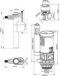 Mécanisme complet à double poussoir à câble avec robinet latéral