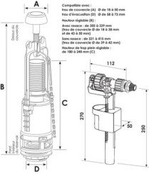Mécanisme complet à simple poussoir switch 22A avec robinet 95l - SIAMP